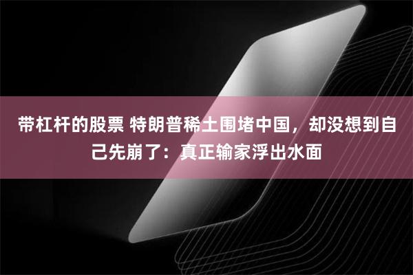 带杠杆的股票 特朗普稀土围堵中国，却没想到自己先崩了：真正输家浮出水面